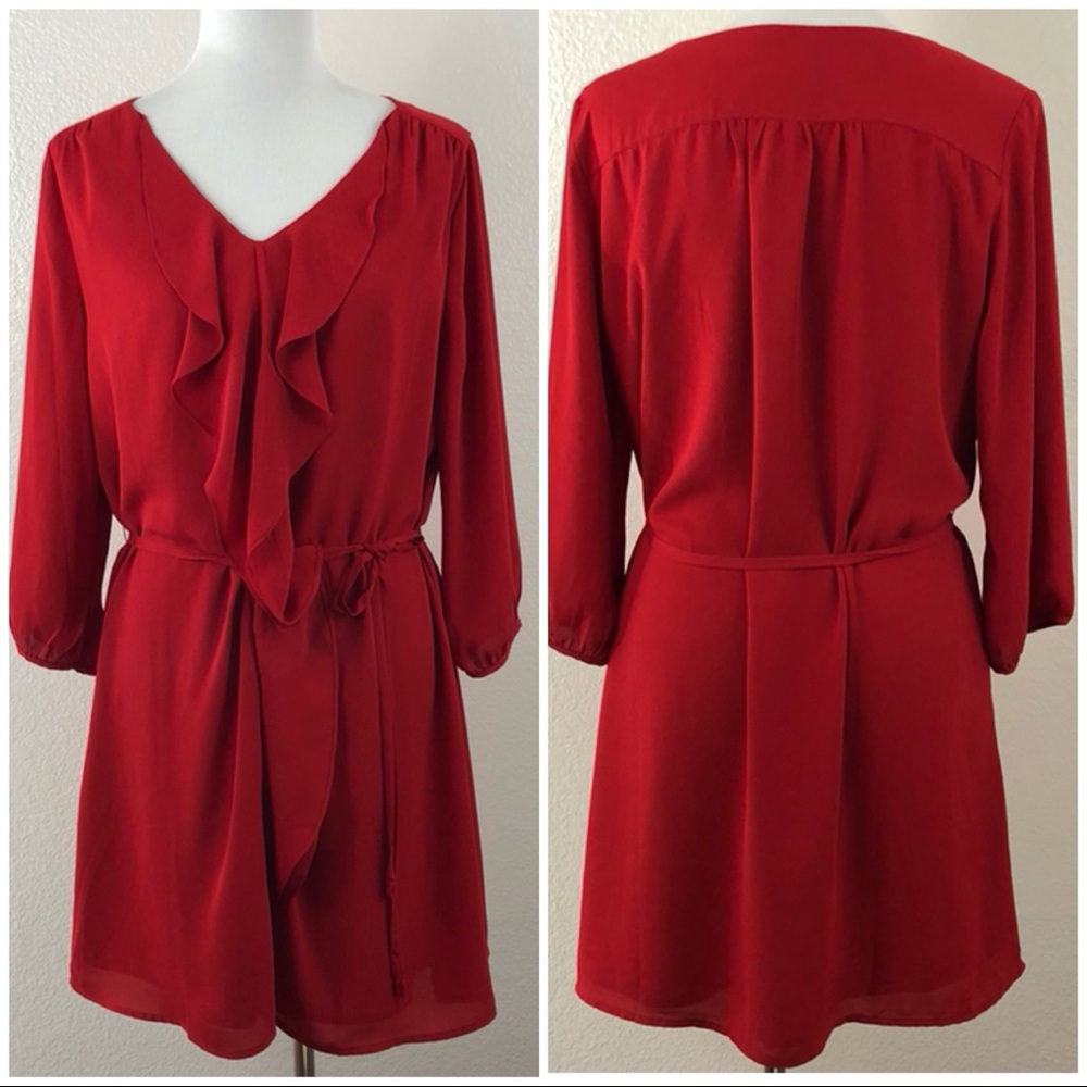 Skies Are Blue Women's Red Ruffle Dress size L